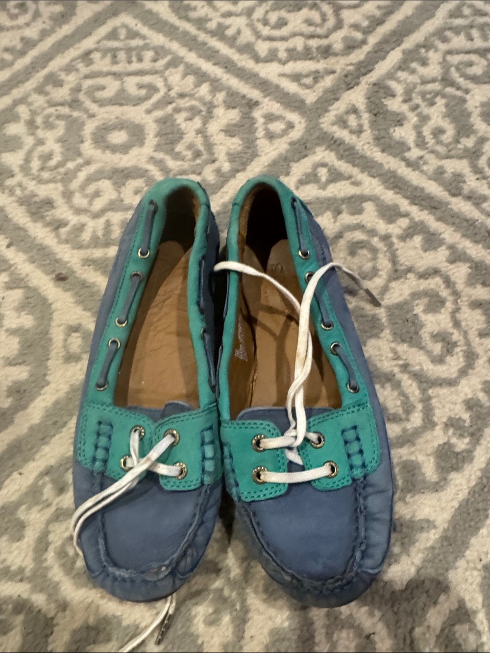 Sebago Two-Tone Teal and Blue Leather Moccasin Boat Shoes